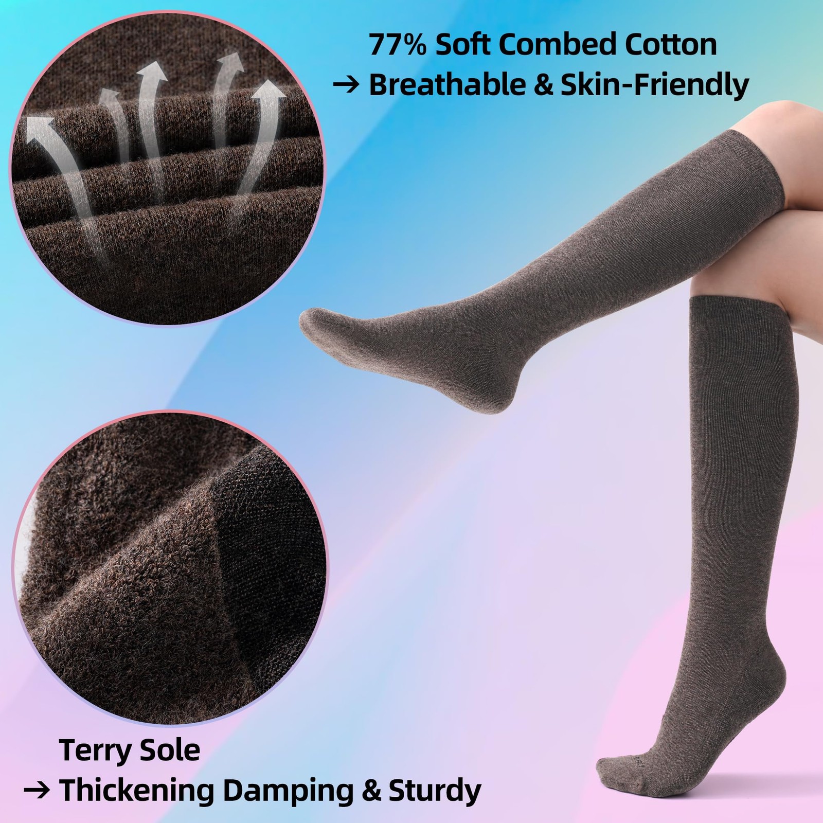 Soft Cotton Compression Socks for Women Medium-Large, 3 Pairs – Natural Land