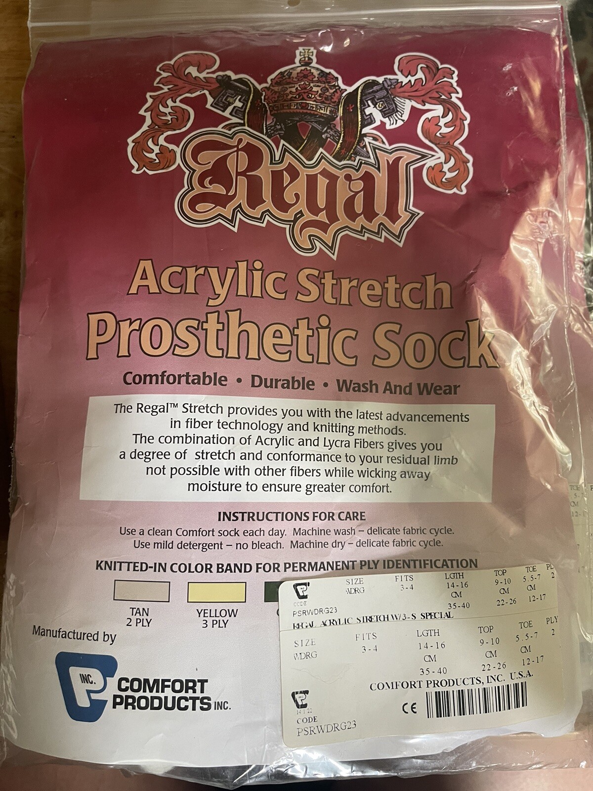 Regal Acrylic Stretch 2 Ply Prosthetic Socks Fits 3-4 Tan Band PSRWDRG23