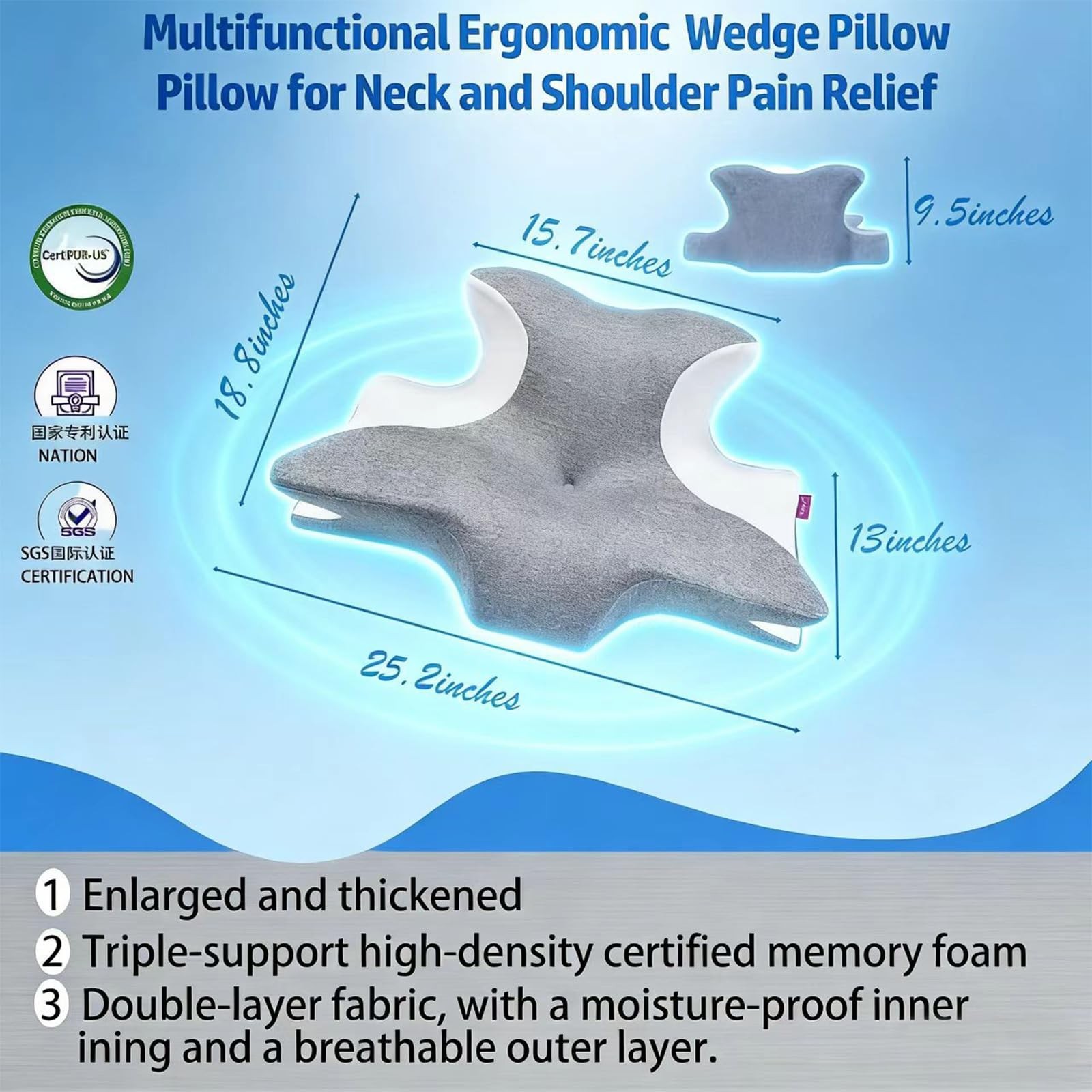 Reading Pillow for Bed,Cervical Neck Pillow for Pain Relief，Neck Support