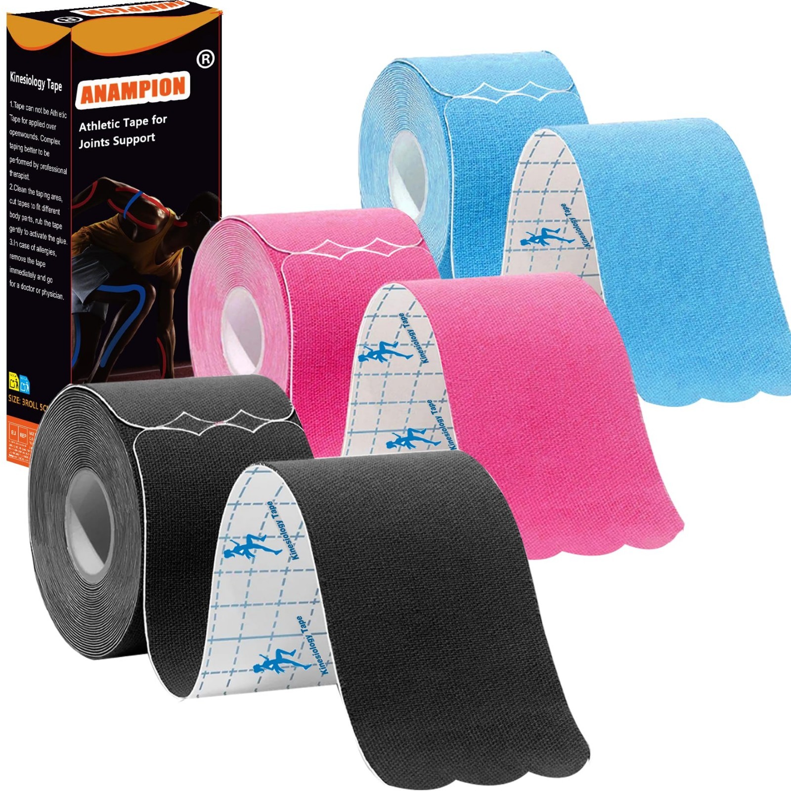 Precut Kinesiology Tape Strips – 3 Rolls (60 Strips) Waterproof, Breathable, Lat