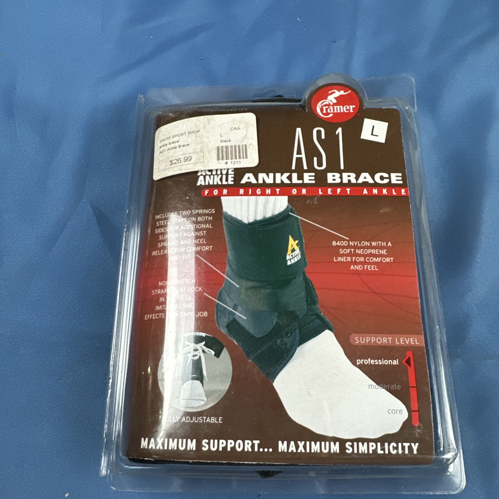NOS Cramer AS1 Active Ankle Brace Sz Large Black Right Or Left