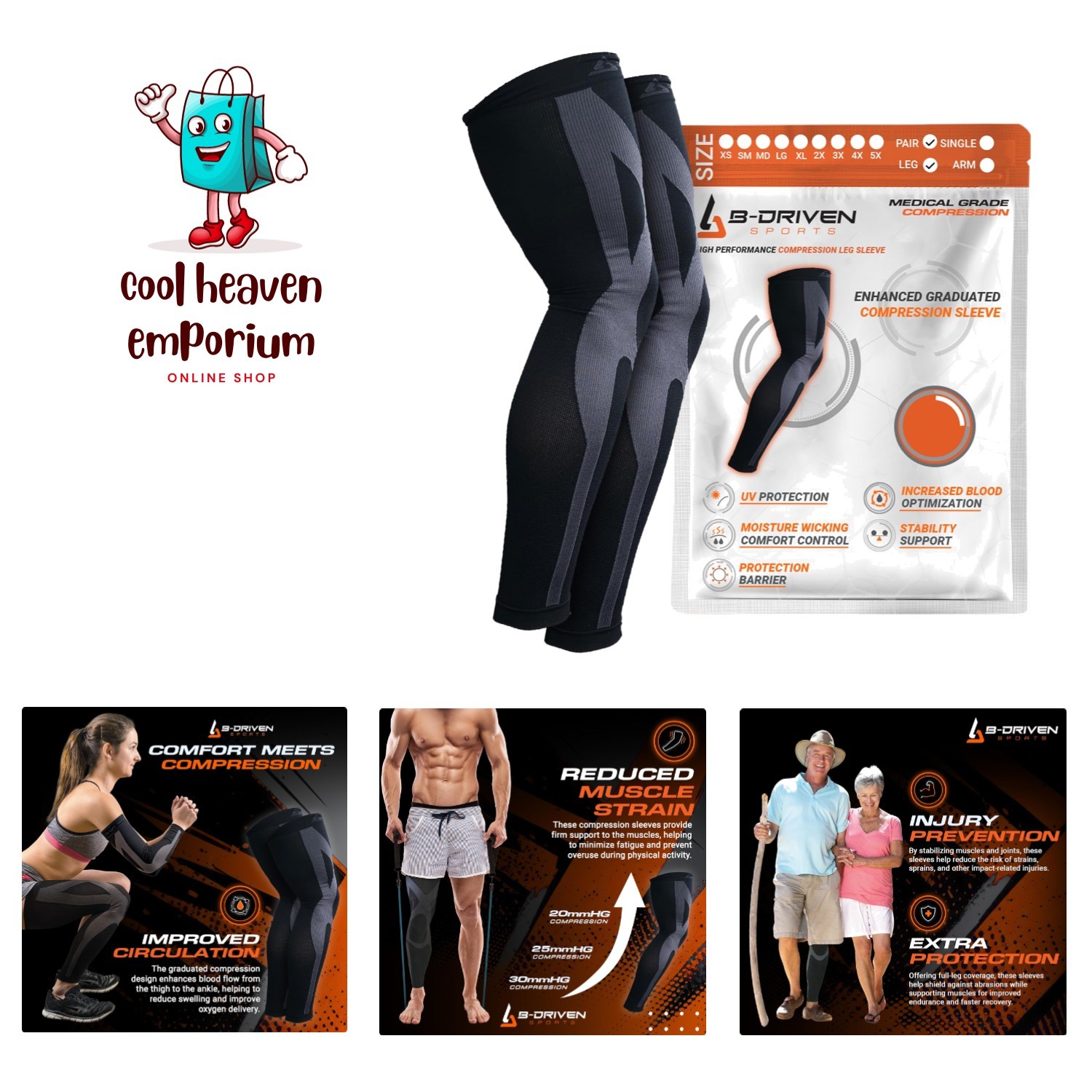 Full Leg Compression Sleeves, 20-30mmHg, Thigh to Ankle, Medical Grade, Calf,…