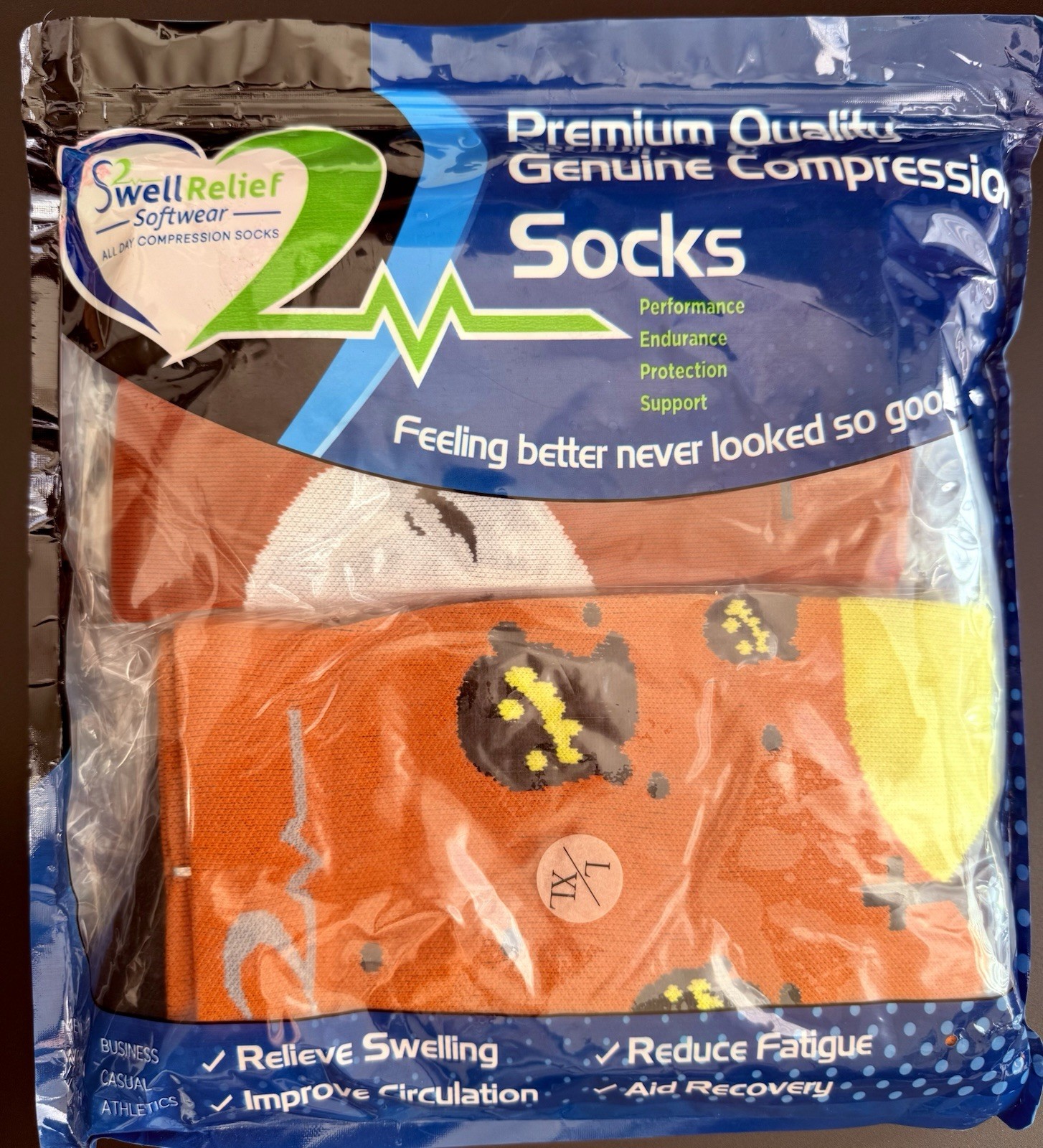 Swell Relief 15-20 mmHg Compression Socks L/XL 4 Pair Halloween,Brand New Sealed