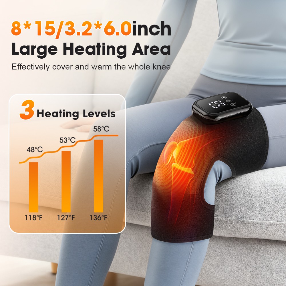 Pain Relief Electric Heating Vibration Knee Joint Pad Brace Leg Therapy Massager