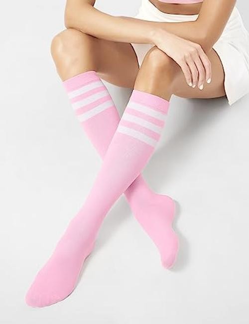 Women’s Knee High Socks Outdoor Sport Athletic Socks Casual One Size Pink