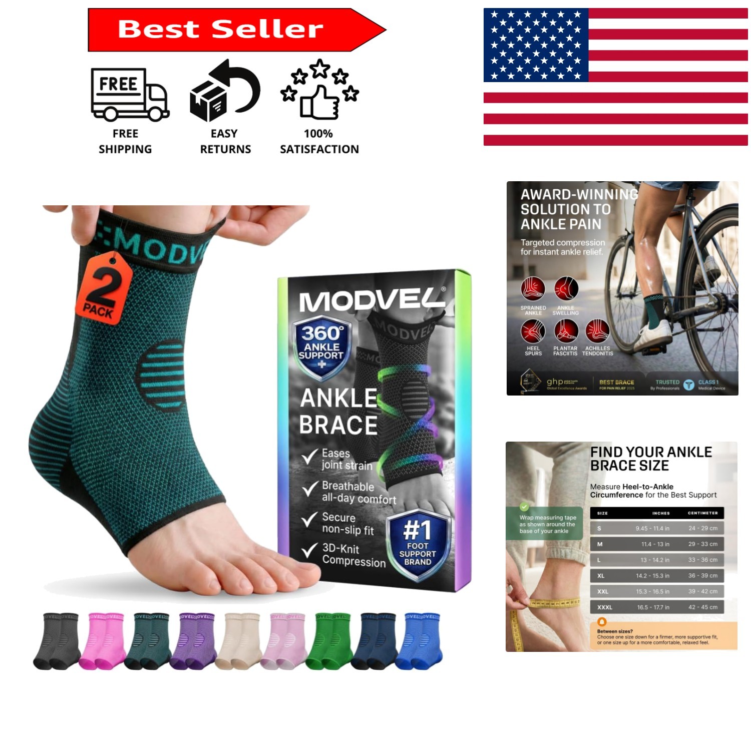 Ambidextrous Ankle Support Compression Socks for Active Lifestyles – 2 Pack