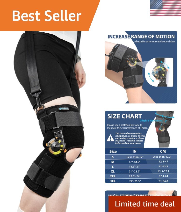 Hinged ROM Knee Brace with Shoulder Strap, Side Stabilizers & Locking Dials, …