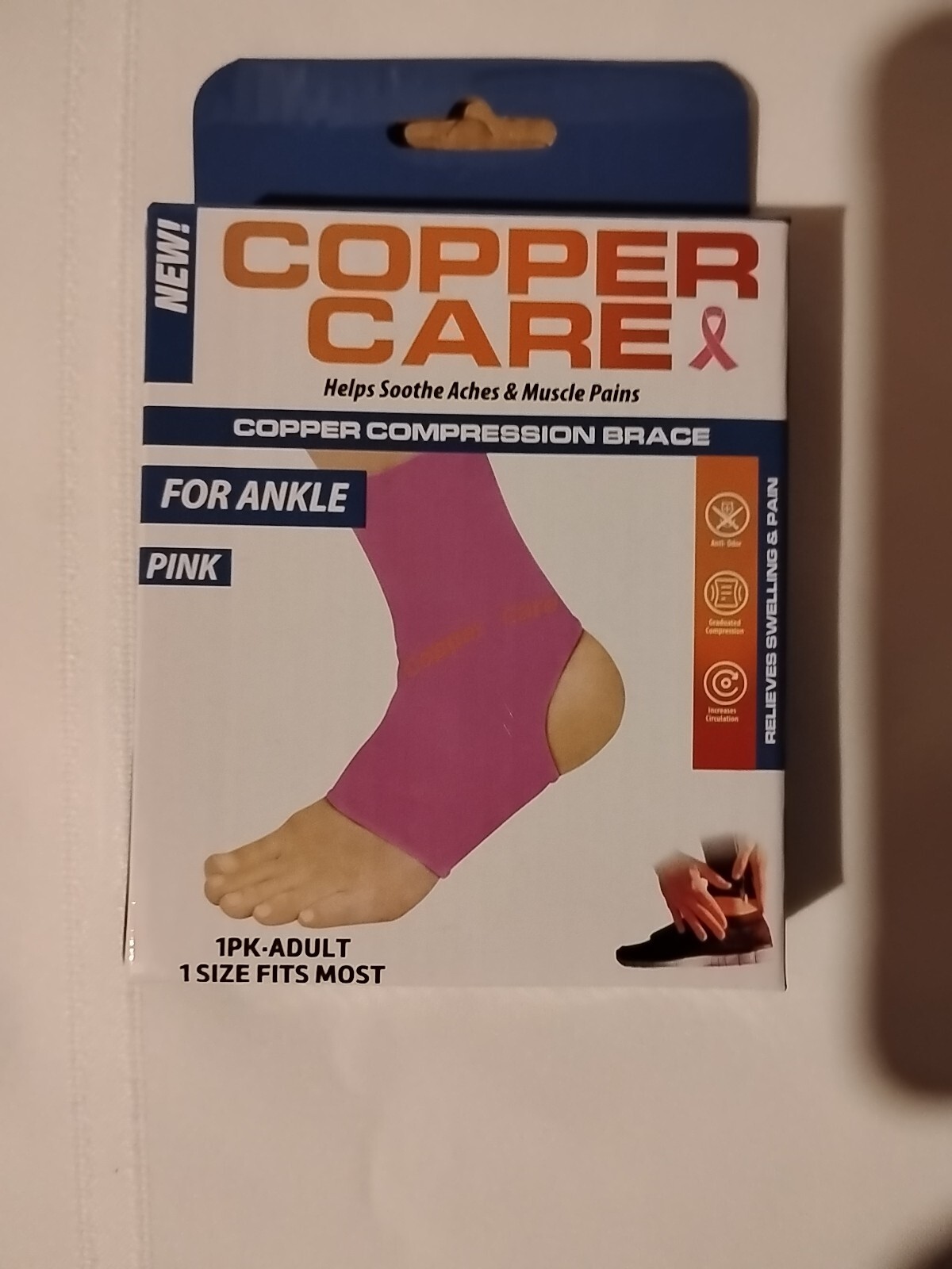 Copper Care – Compression Brace For Ankle- Pink-1Pk-Adult 1 Size Fits Most