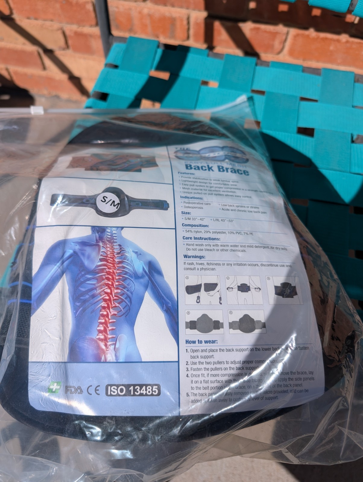 The 637 Freedom X Easy-Pull Mesh Back Brace Lumbar Support Size S/M