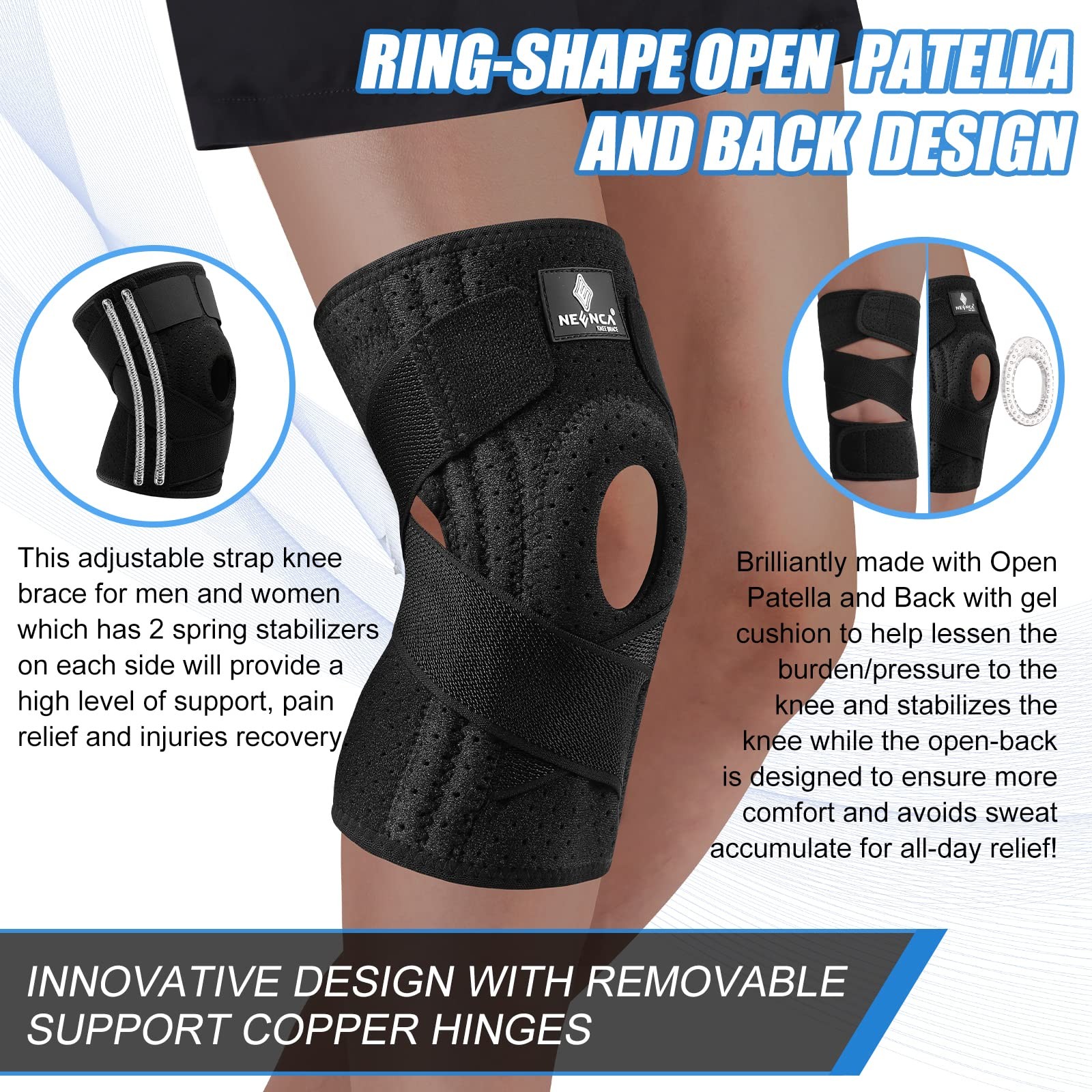 NEENCA Knee Brace Knee Pain, Adjustable Knee Support Patella Gel Pad & Side