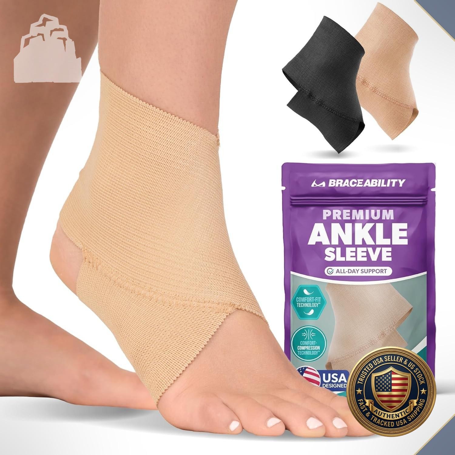 Elastic Ankle Support Brace Compression Sleeve Lightweight Slip-On Medium