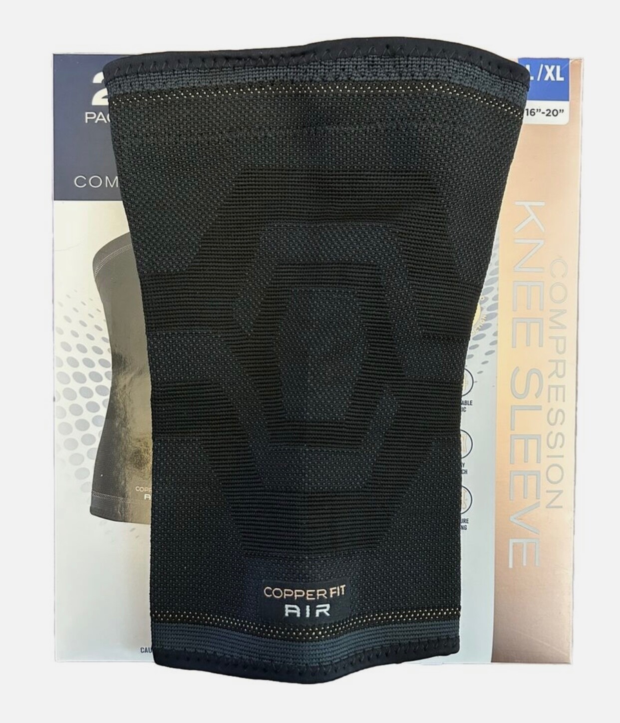 Elite Copper Fit Compression KNEE Sleeve w Airflow Tech L/XL 16”-20” 2 Pack NIB