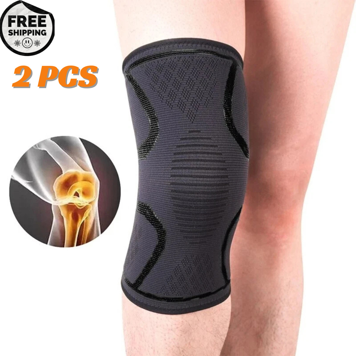 2x Knee Sleeves Copper Silver Compression Brace Support Sport Joint Injury Pain