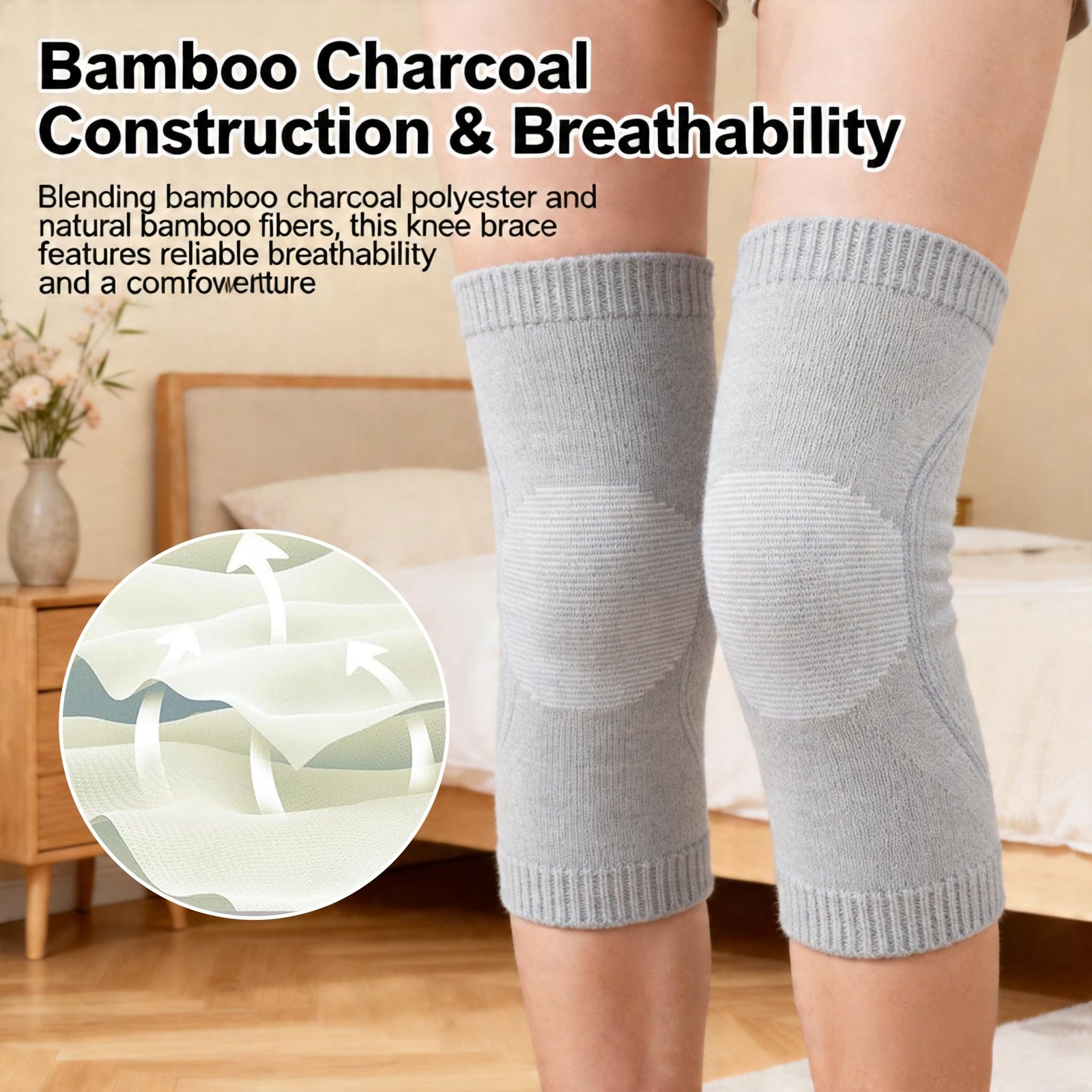 Jrroc Premium Bamboo Knee Compression Sleeve, 2 X-Large, Black+Gray- X-Large