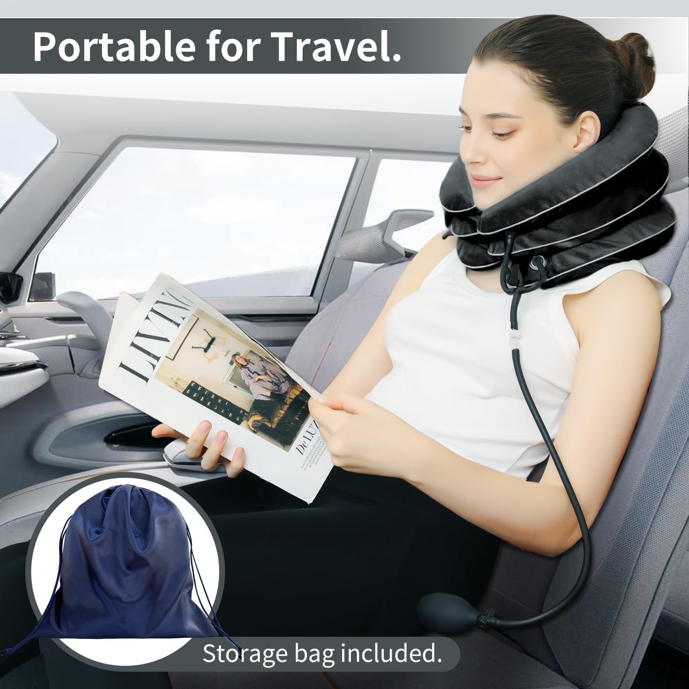 S Cervical Neck Traction Device for Pain Relief – Inflatable P. Black