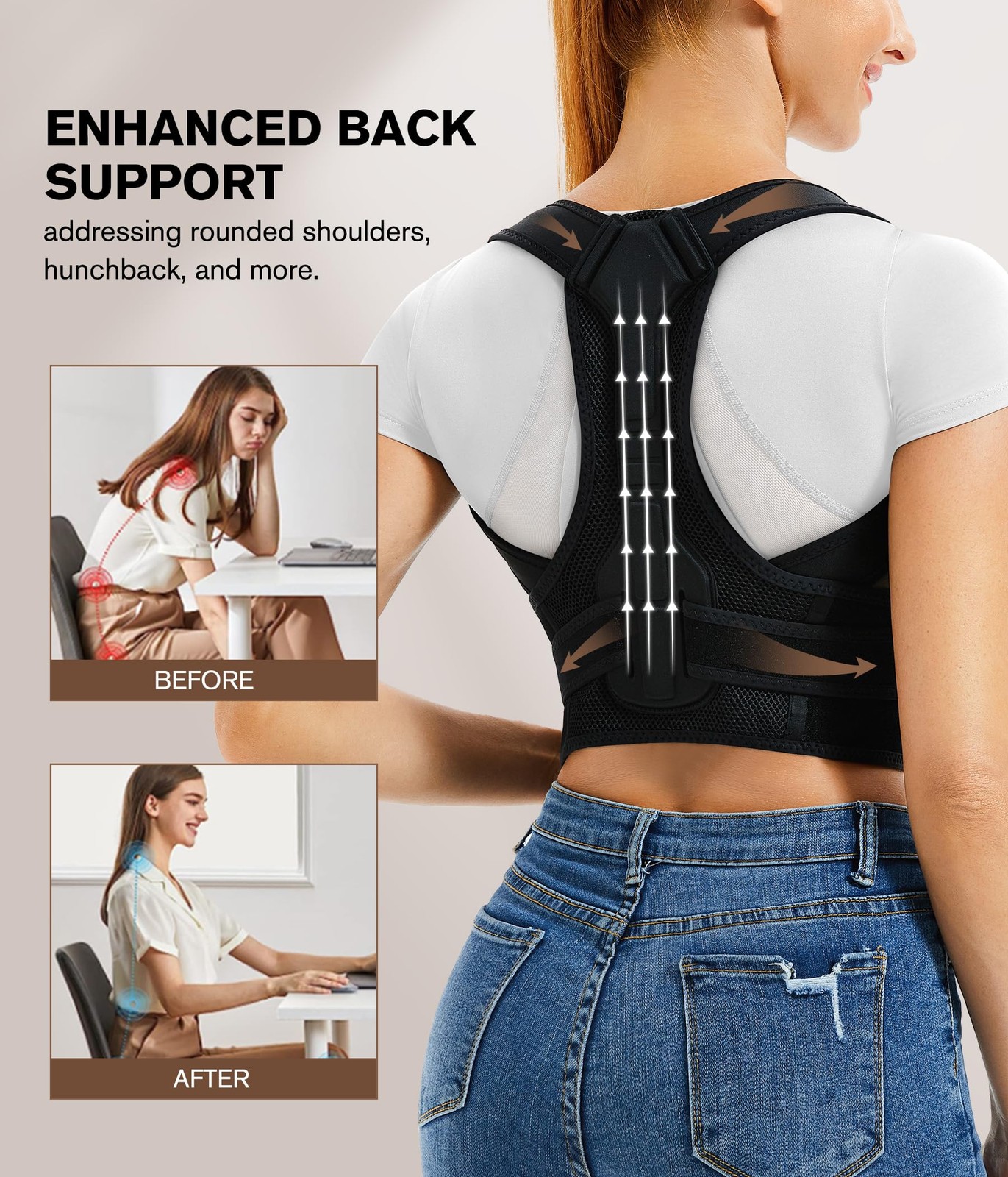 URSEXYLY Back Brace and Posture Corrector for Women Men, XL/2XL, Black