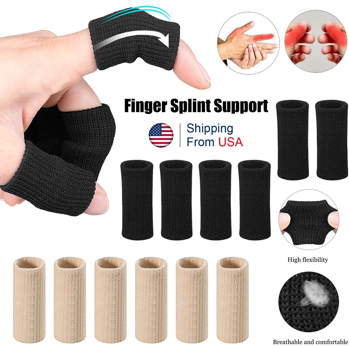 20 × Finger Splint Trigger Finger Brace Sleeves Pain Relief Sport Injury Support