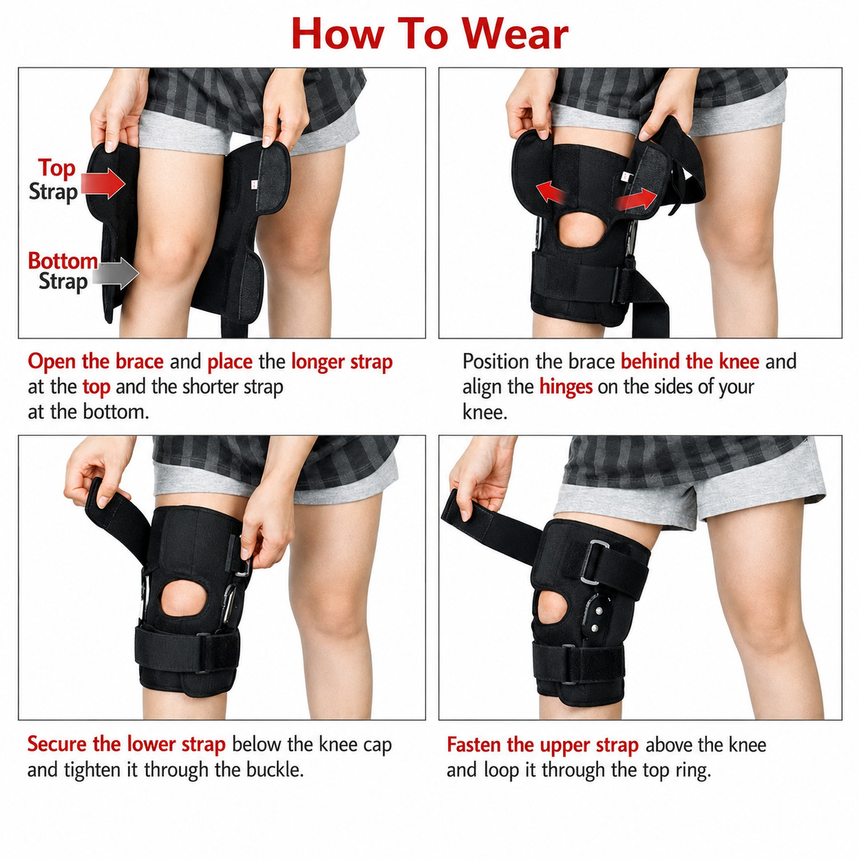 Knee Brace Compression Sleeve Hinged Joint Support Open Patella Stabilizer Wrap