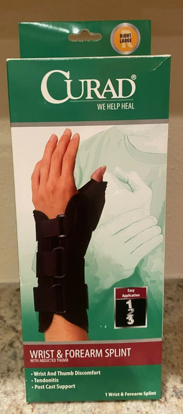 Curad Medline Wrist & Forearm Splint with Abducted Thumb-Right Large Black *New*