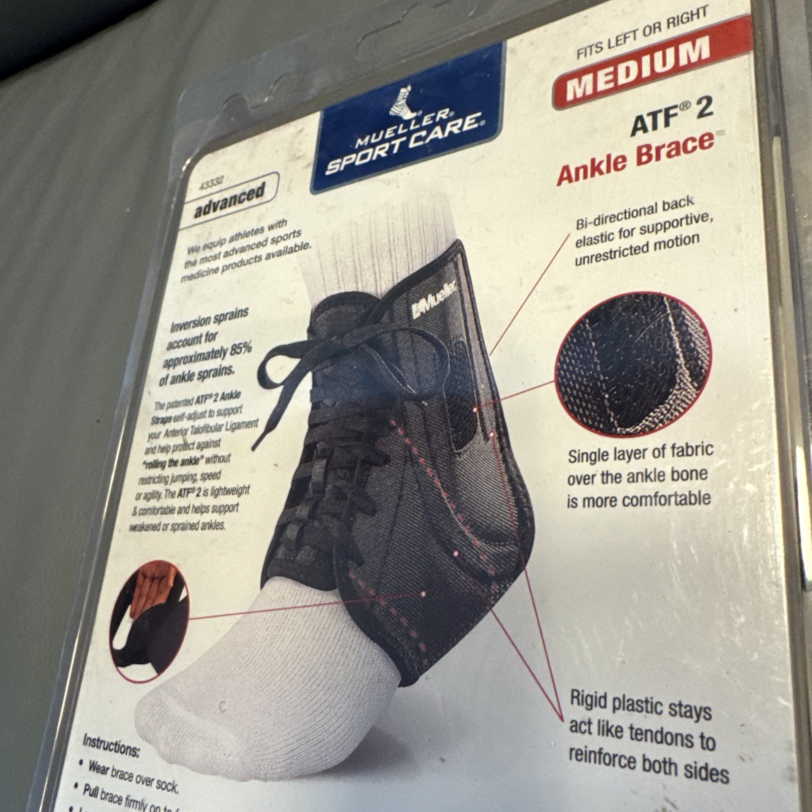 Mueller Sports Care ATF 2 Advance Ankle Support Brace Black Size: Medium- NEW