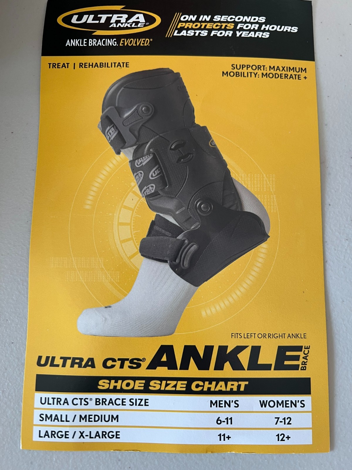 Ultra Ankle CTS Ankle Brace Support Stabilizer Fits Left or Right Size S/M
