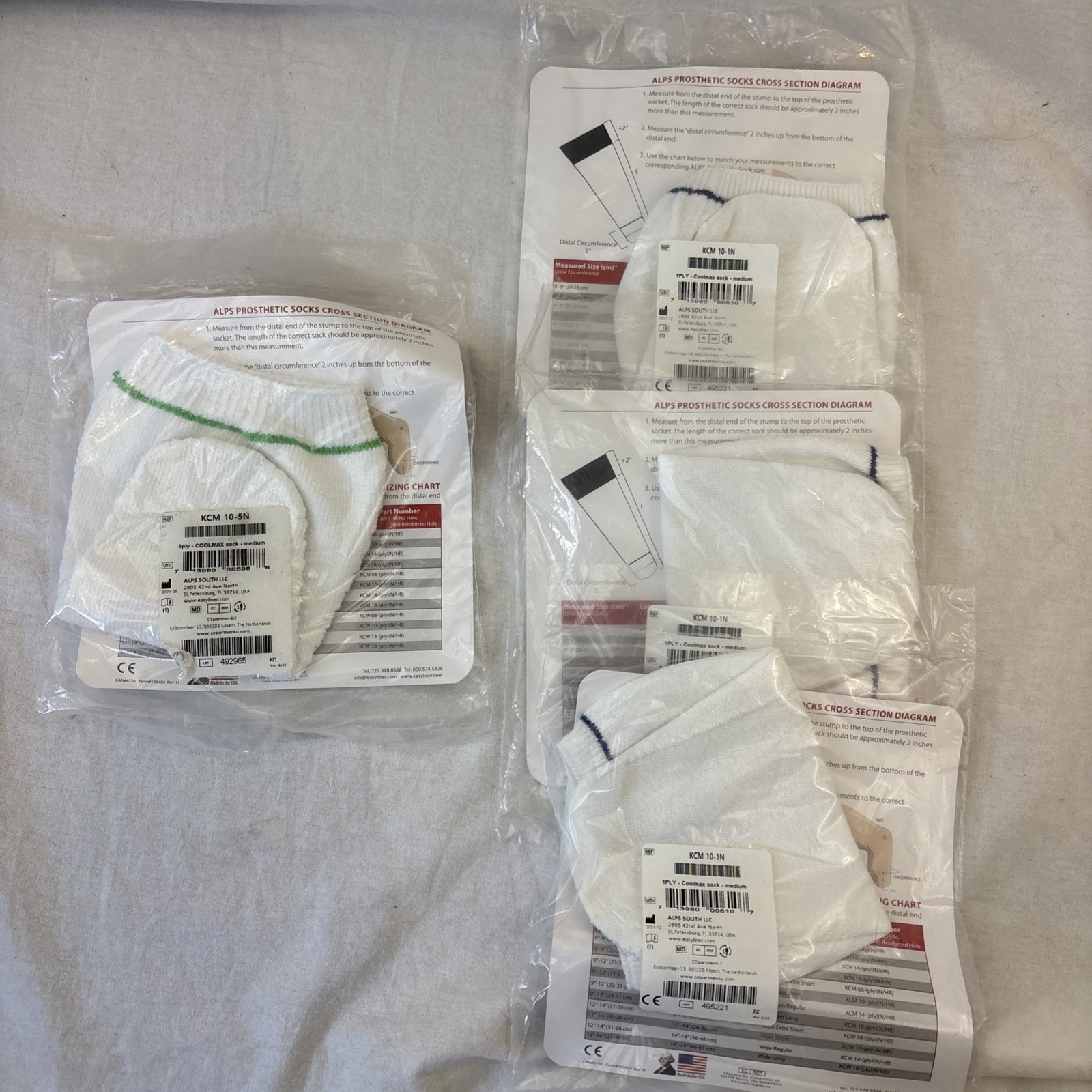 LOT OF 4 ALPS Prosthetic Coolmax Sock – 3 Of 1 Ply Size Medium And 1 Of 5 Ply