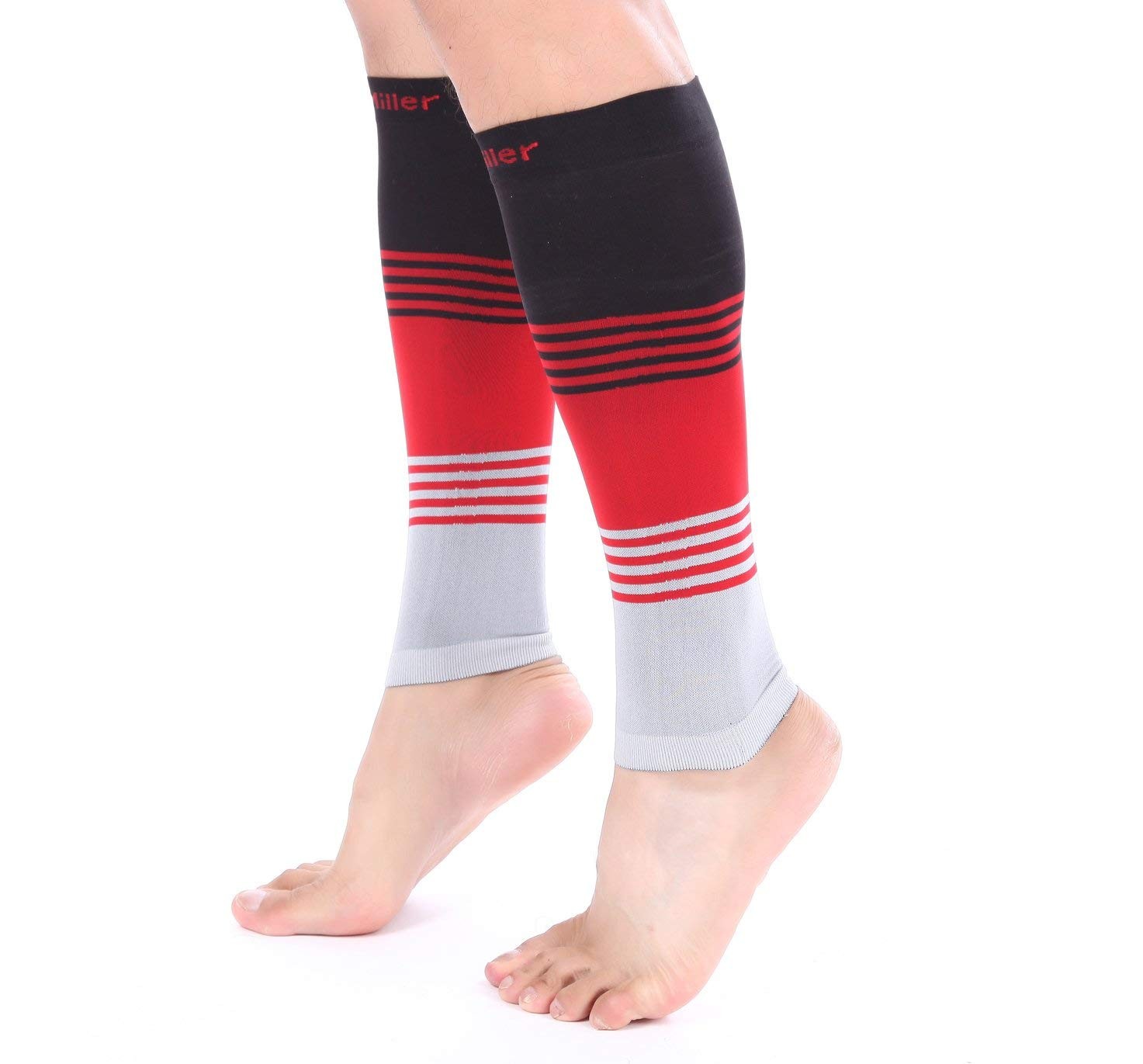 Doc Miller Calf Compression Sleeve for Men & Women – 2X-Large, Black Red Gray