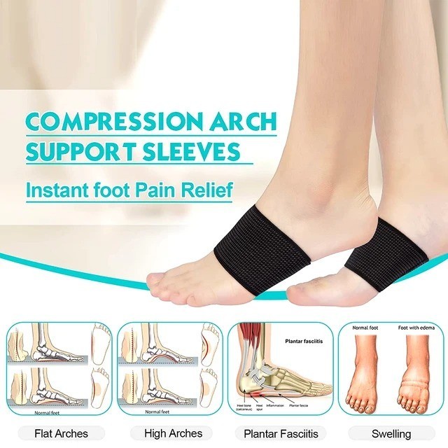 Copper Compression Arch Support Sleeves Foot Brace Plantar Fascia Support Pair