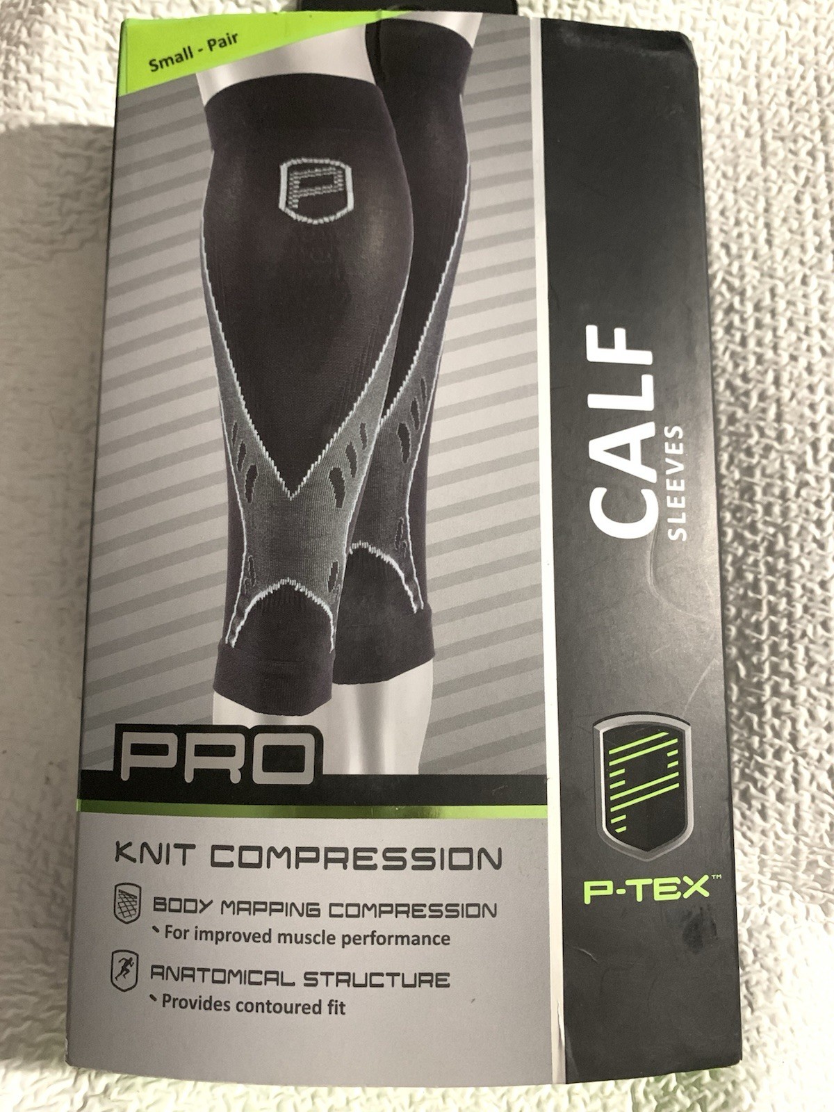 P-TEX ** PRO KNIT COMPRESSION CALF SLEEVES **P-TEXC500” Small Pair **BLACK*NEW**