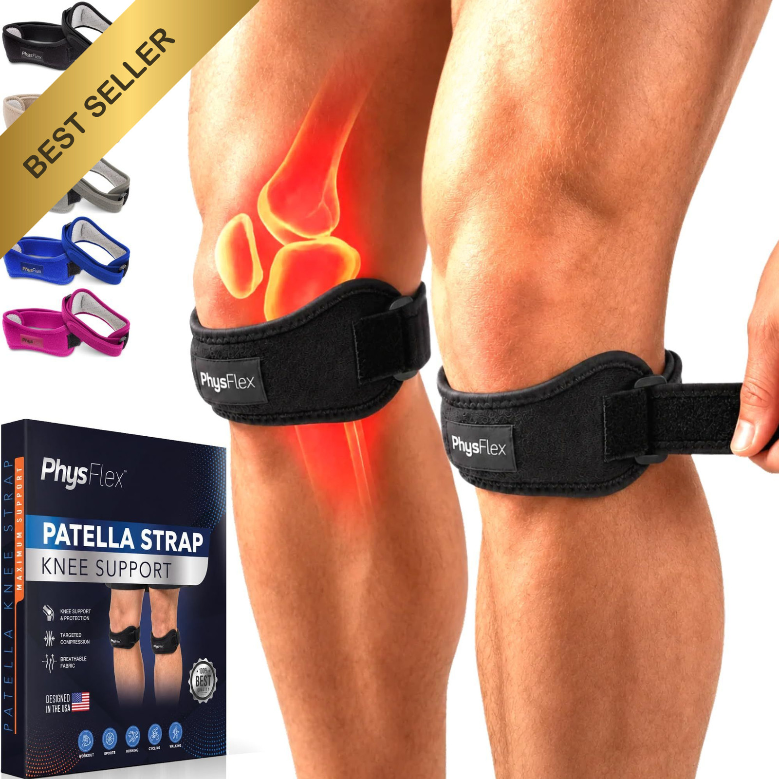 2 Pack Patellar Tendon Support Strap Knee Brace for Active Pain Relief Workouts