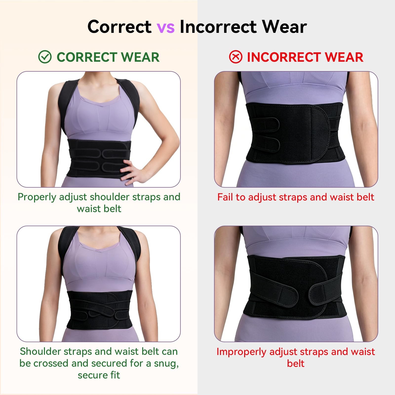 Posture Corrector for Women and Men, Adjustable Back M (Waist 30″-33″), Black