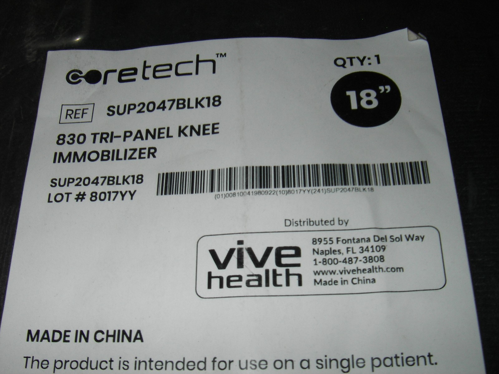 CoreTech 830 Tri-Panel Orthopedic Knee Immobilizer, Straight-Leg Brace. 4-Splint