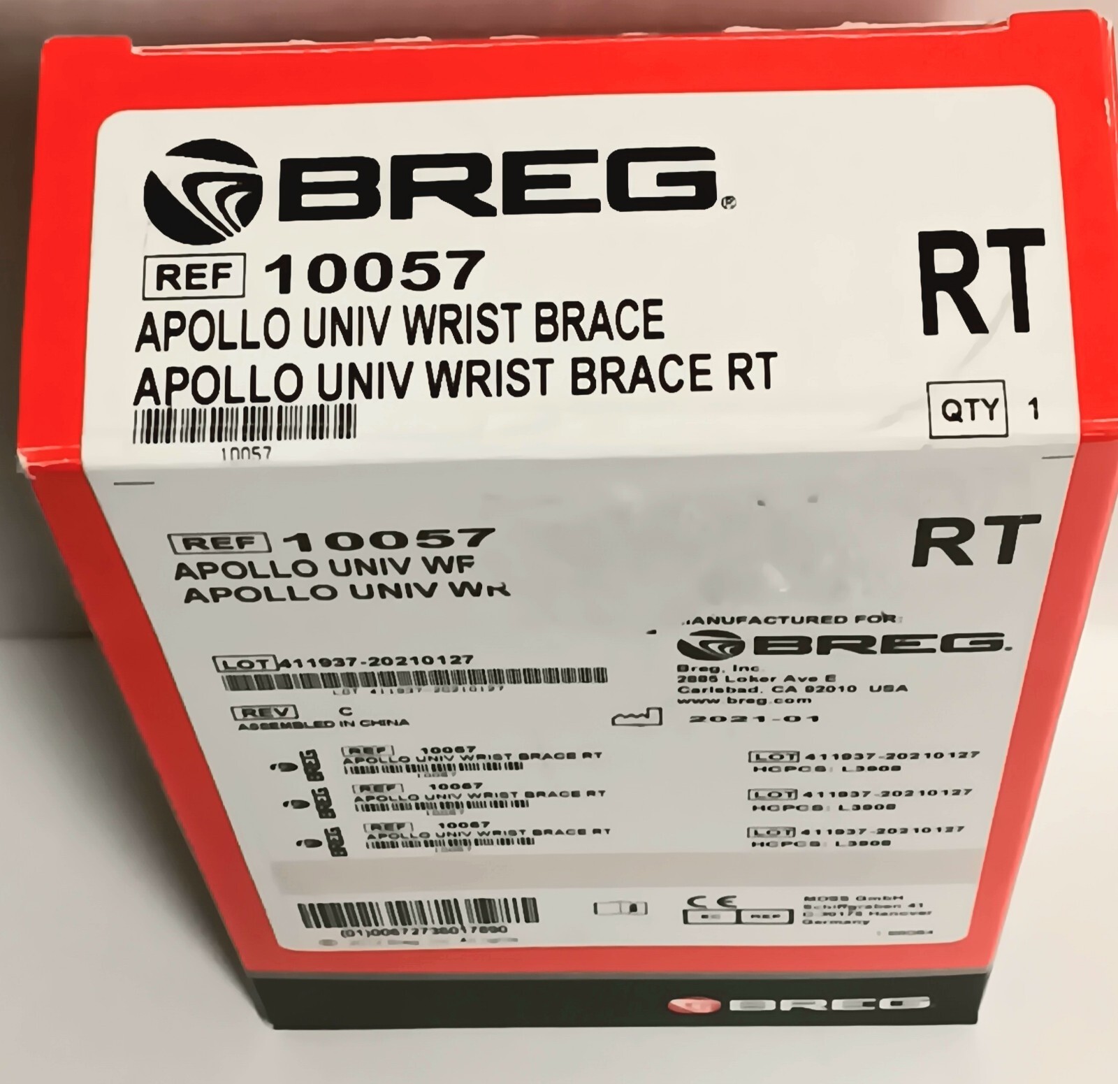 Breg Apollo Universal Black Wrist Brace Right Hand 10067 NOS Open Box Germany
