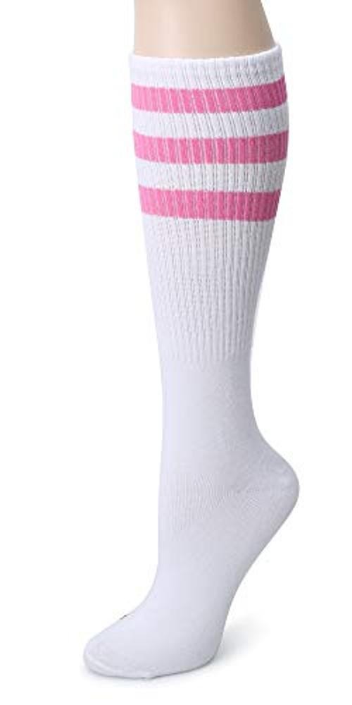 Knee High Tube Socks: Over the Calf Retro Socks | One Size X02-white/Pink