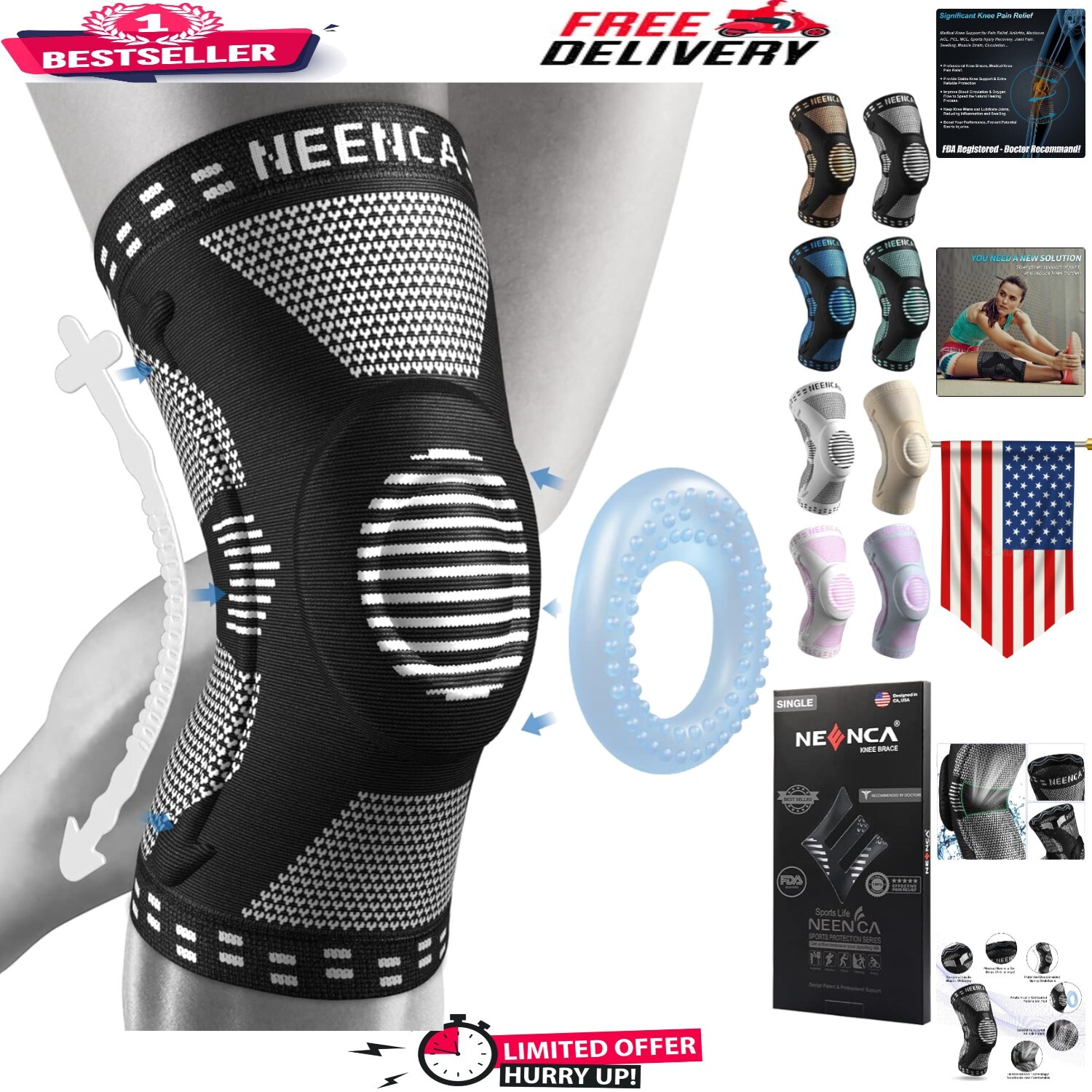 X-Large Medical Compression Knee Brace for Joint Pain Relief – FSA/HSA Eligible