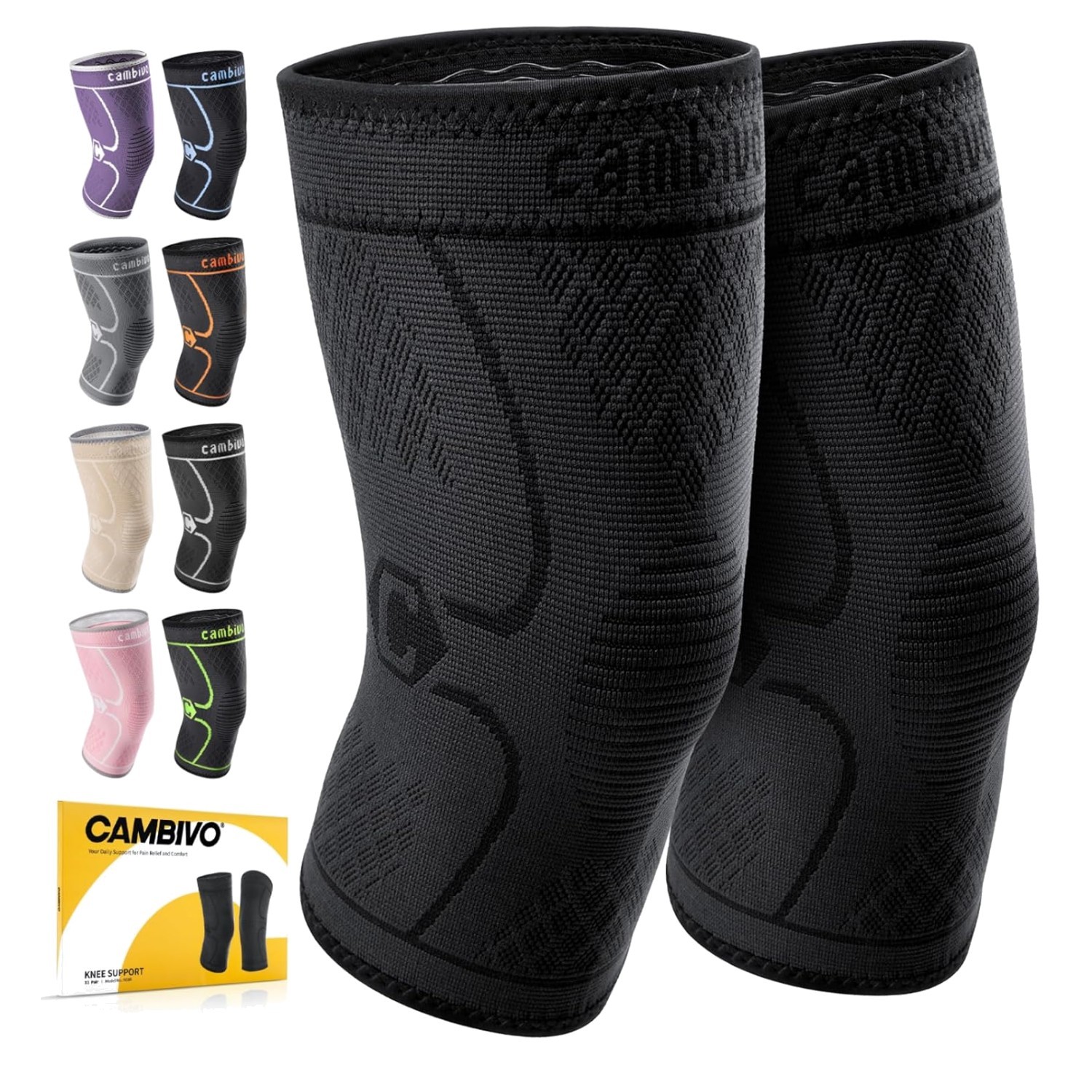 2 Pack Knee Compression Sleeves with Non-Slip Silicone for Pain Relief | Medium