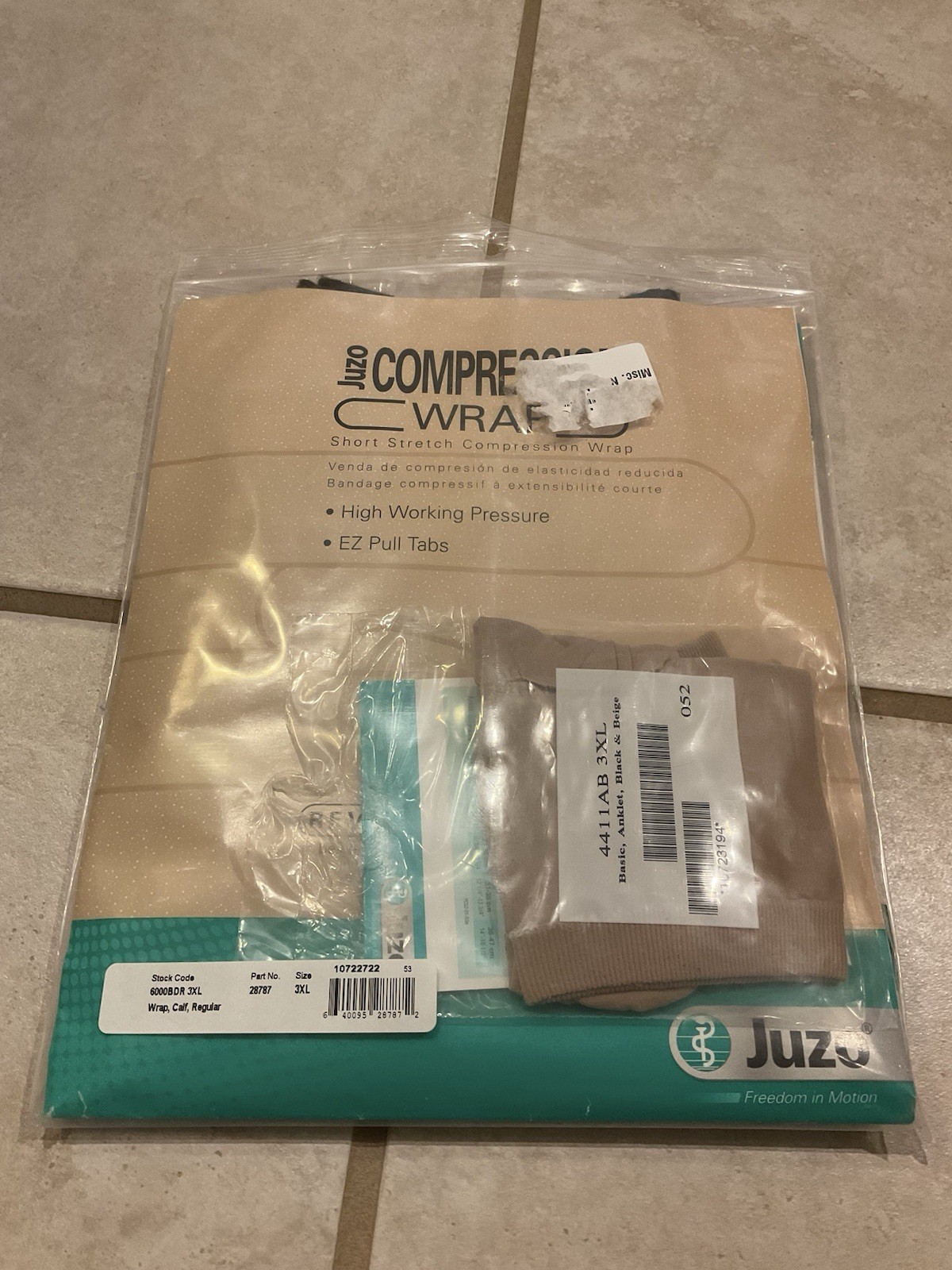 Juzo 6000BDR Reversible Calf Wrap Compression Size 3XL 28787 Black Tan