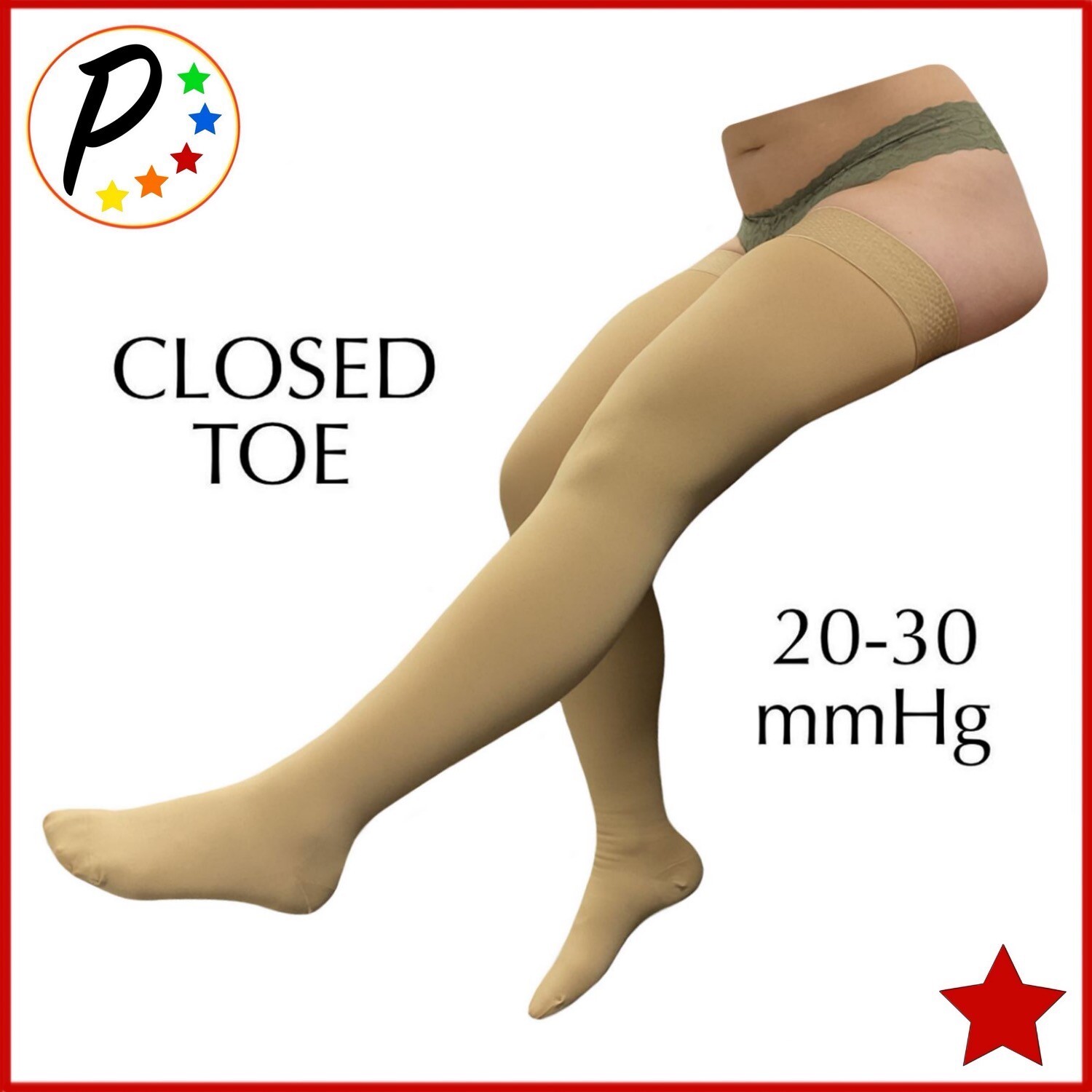 Presadee Closed Toe Thigh High 20-30 mmHg Firm Compression Leg Calf Stocking
