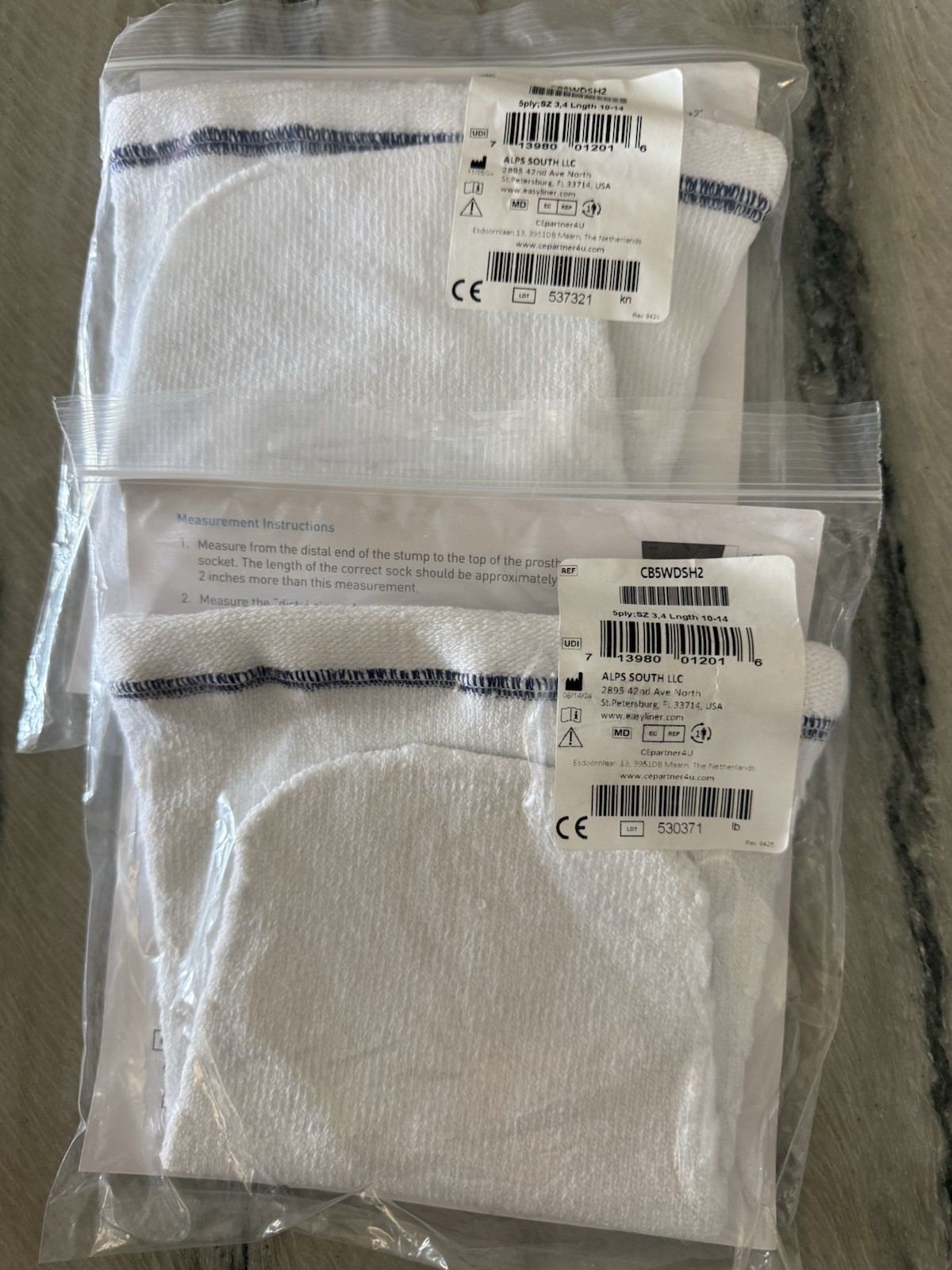 Cool Blue 5 Ply Prosthetic Sock Size 3,4 L 10-14 Lot of 2 White NEW CB5WDSH2