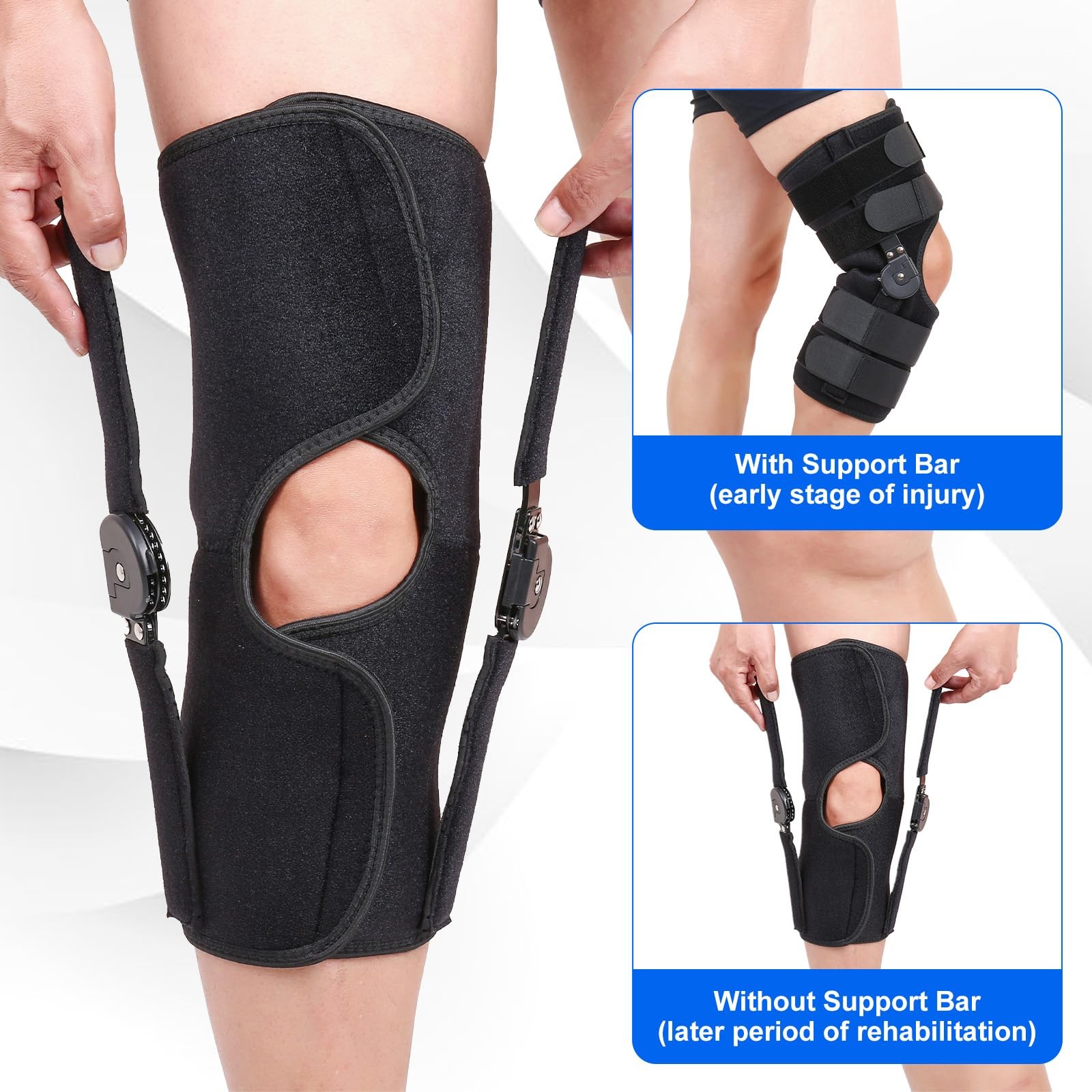 Mathgetin Hinged ROM Knee Brace with Side Stabilizers, Post Op Small