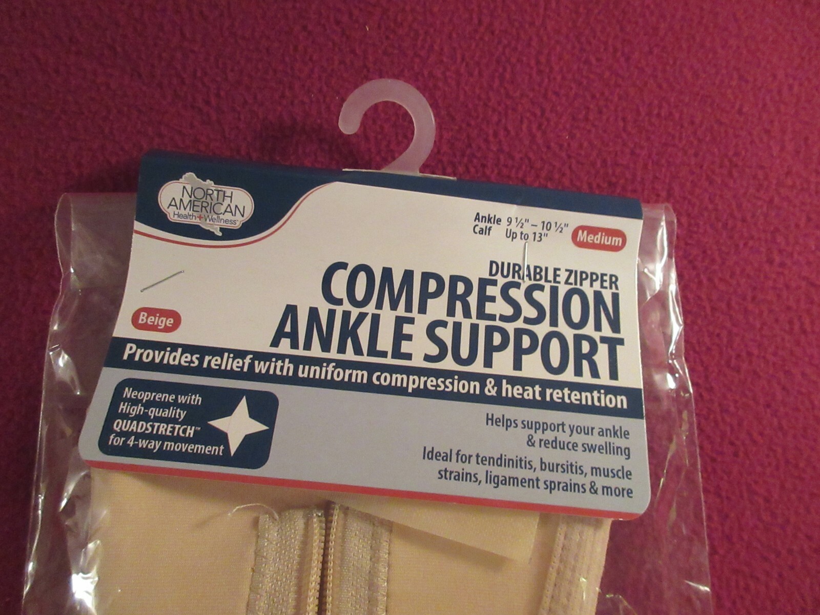 COMPRESSION Ankle Brace Support w/ Zipper Closure SIZE MEDIUM 91/2” – 101/2”