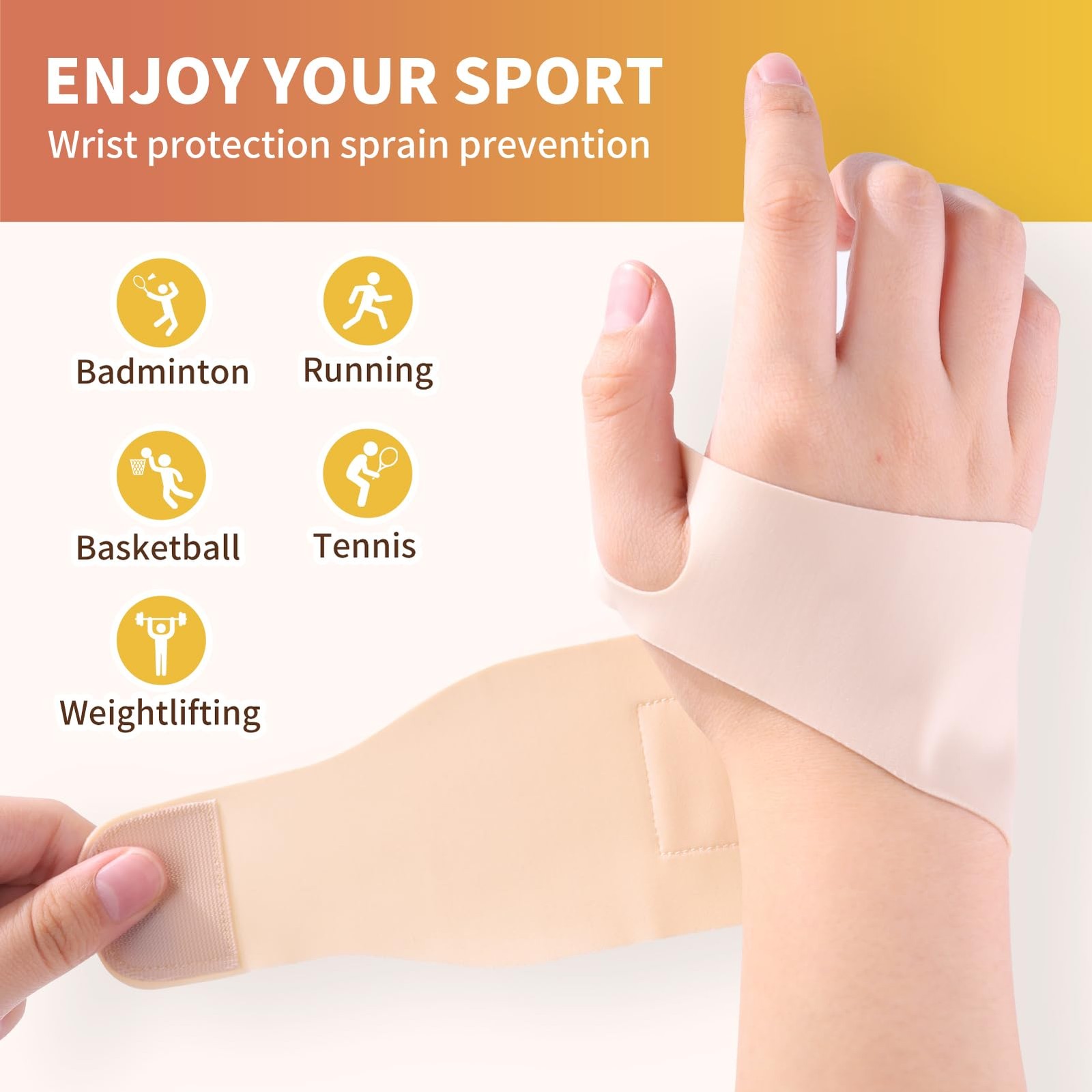 2 PCS Beige Breathable Wrist Brace, Elastic Band, Carpal Tunnel Support, Sprain