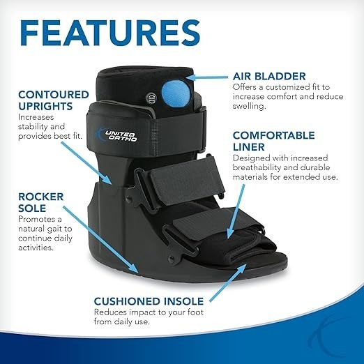 United Ortho Short Air Cam Walker Fracture Boot, Small, Black