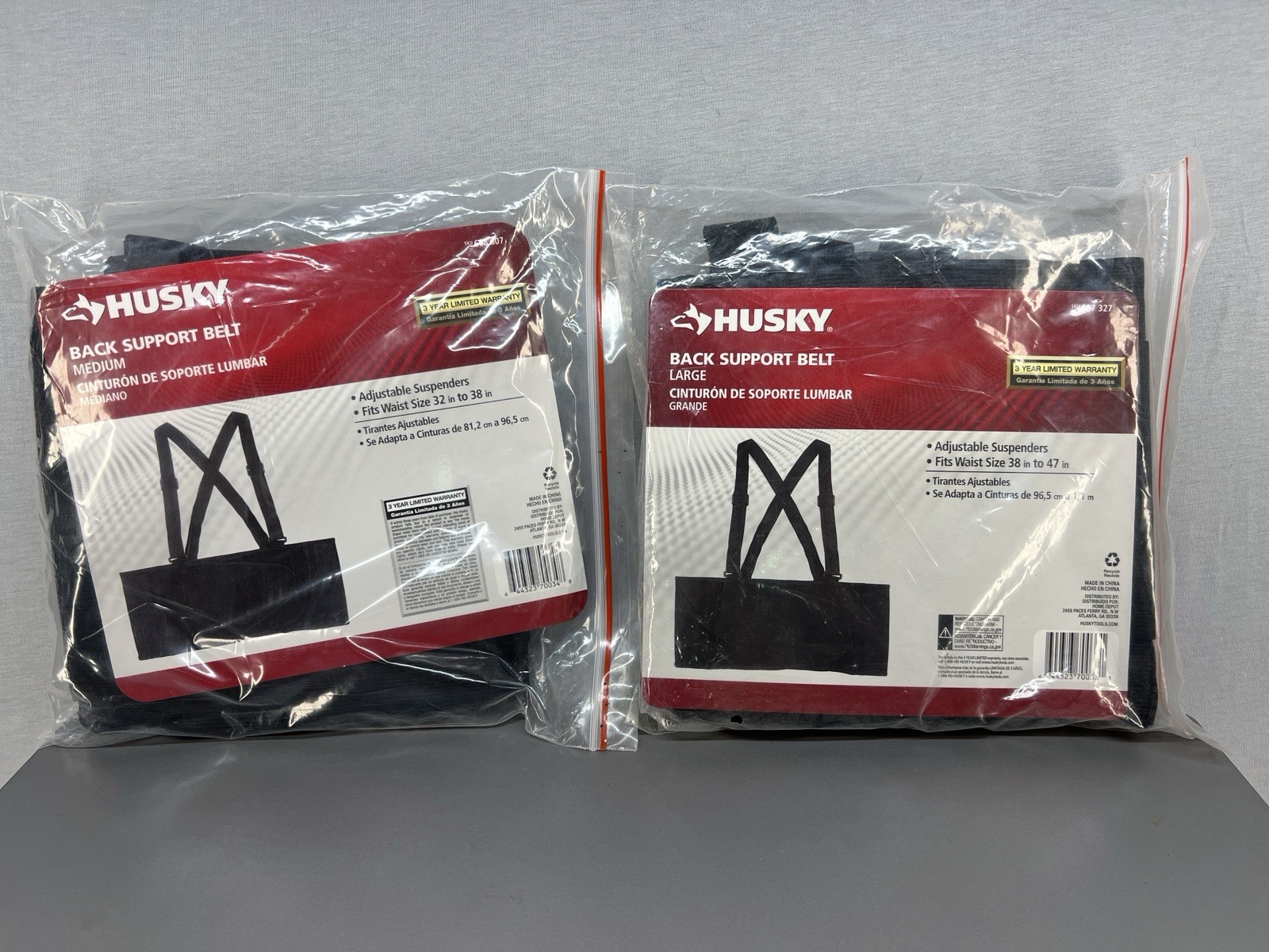 2 Husky Black Back Brace Support Belt with Elastic Suspenders 667 327 – NEW