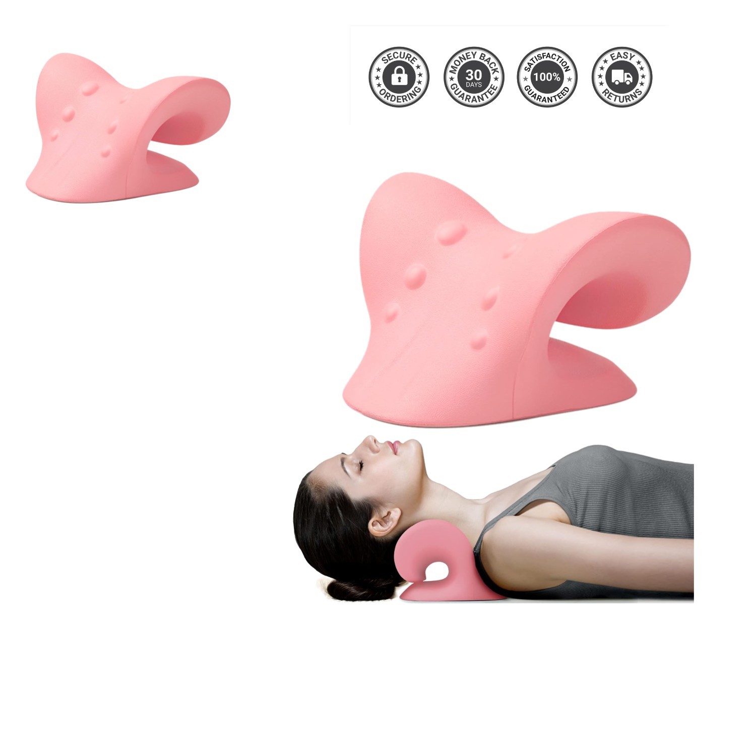Portable Memory Foam Neck and Shoulder Stretcher – Pink Cervical Support Device