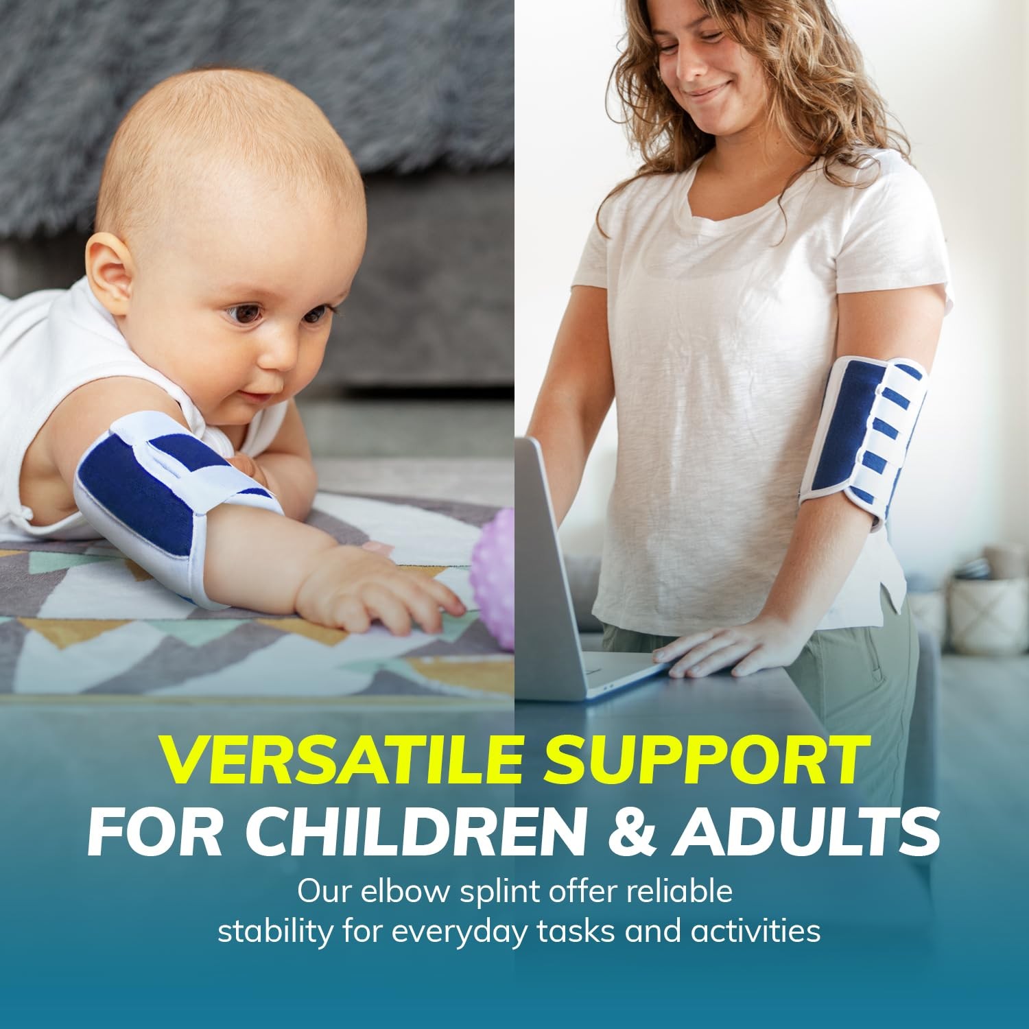 BraceAbility Elbow Stabilizer Brace | Immobilizer Splint & Large, Blue