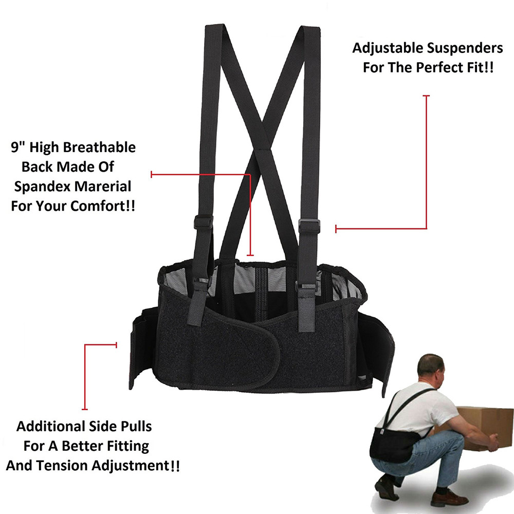 Heavy Duty Lift Lumbar Lower Back Brace Waist Support Belt Brace Suspenders