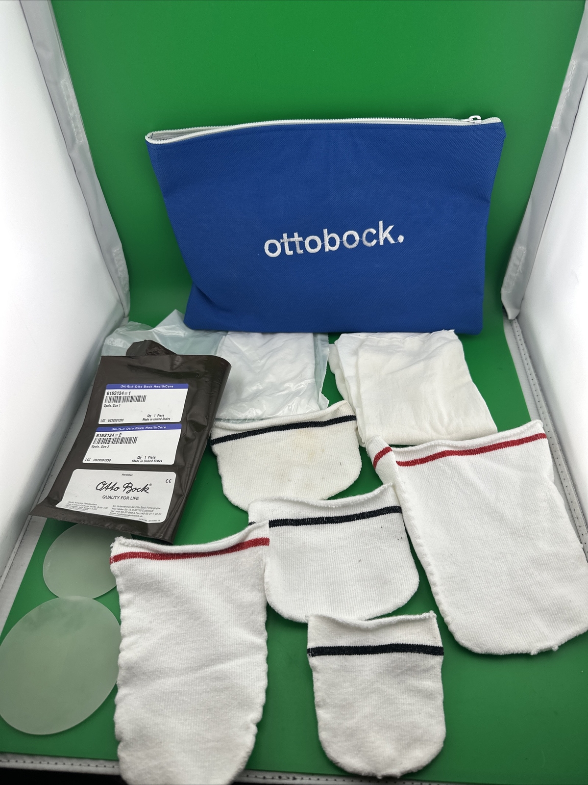 Ottobock Otto Bock Fitting Kit. Socks Sheaths Urethane Dots Carrying Bag
