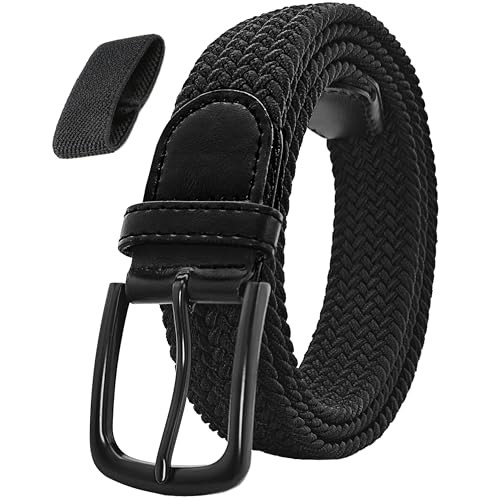 Elastic Braided Belt Waist Adjustable:36″-42″ (46″ Length) Blacka Black Buckle