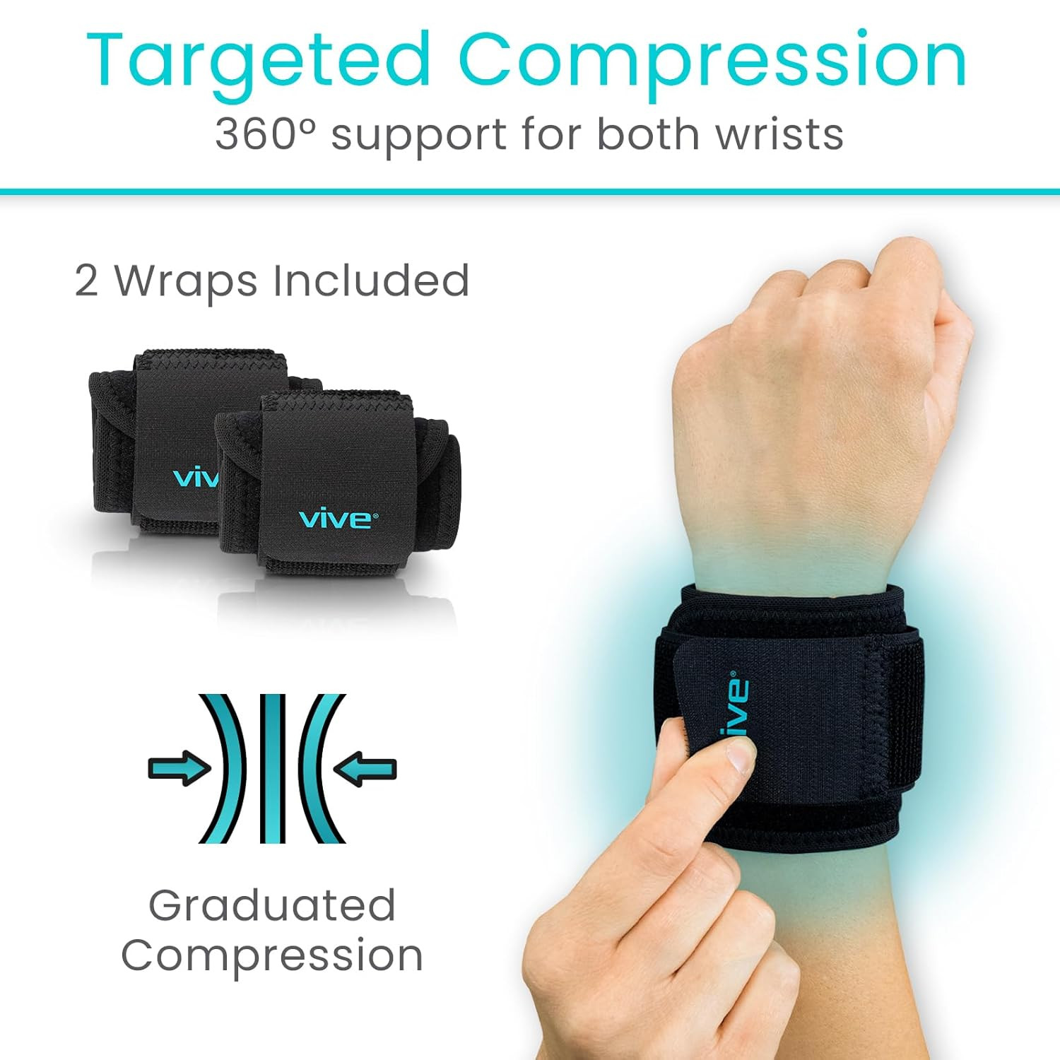 Vive Wrist Support Wrap (2 Pack) – Band for Tennis, Working Out, Golf & Sports –
